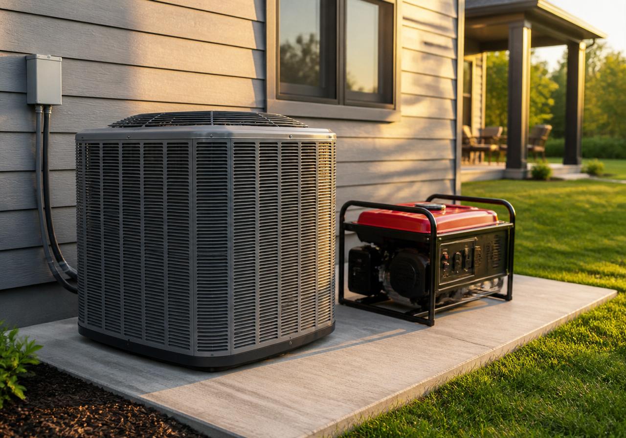 Outdoor HVAC condenser with generator